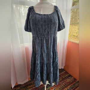 Sonoma Smocked Midi Dress in Charcoal Blue